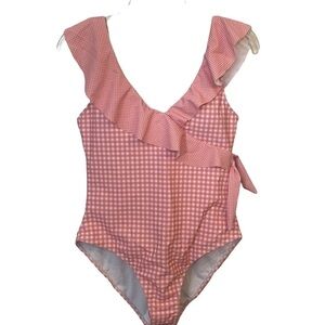 Coral Pink Ruffles and Checked NWOT One Piece Swimsuit